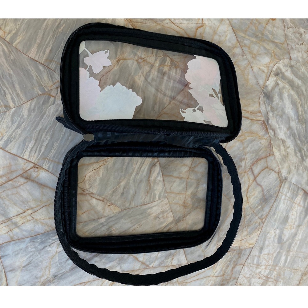 Victorias Secret Floral Clear Makeup Bag Black Trim Travel Cosmetic Pouch - Picture 3 of 13